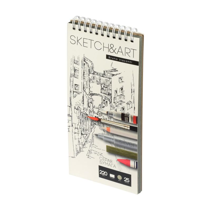 Скетчбук SKETCH&ART 105×220 25л СЕРЫЙ 220г на гребне д/скетч 1-25-563/03