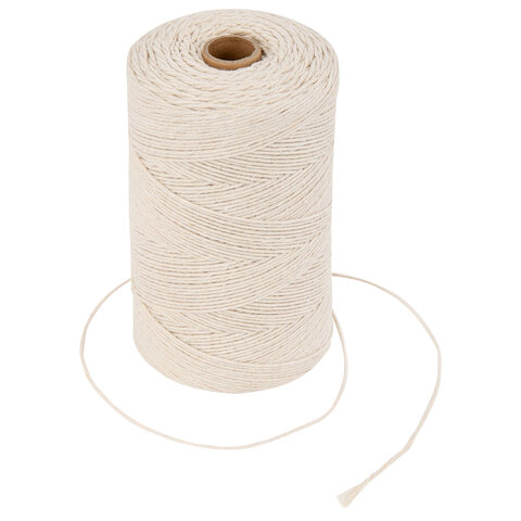 Шпагат хлопковый для прошивки документов, вязания, макраме, длина 500 м, диаметр 1.5 мм, BRAUBERG