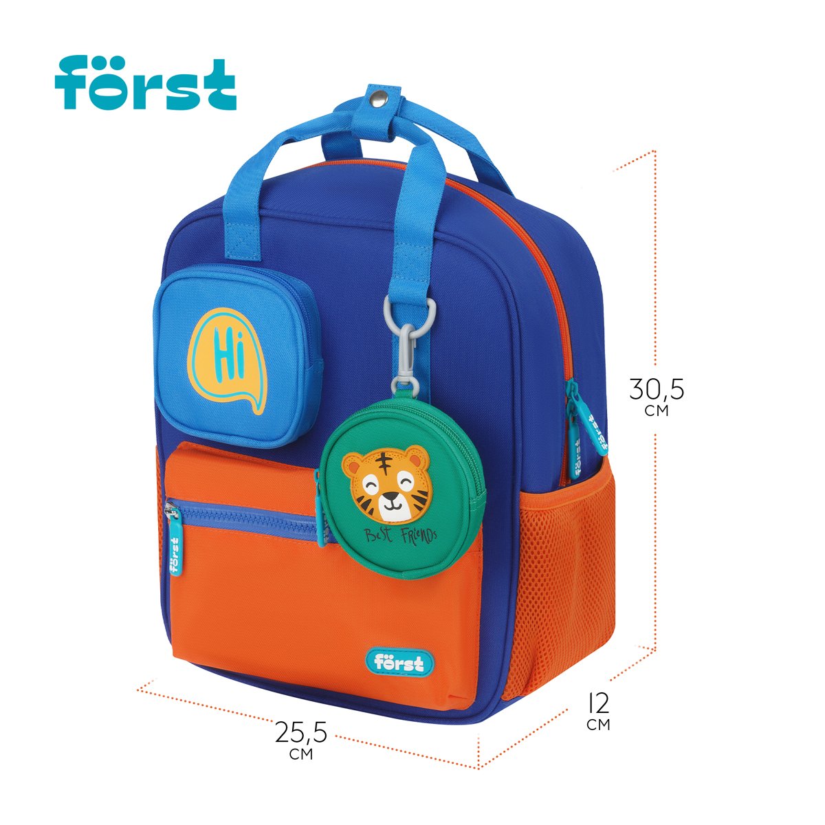 Рюкзак Först F-Kids «Hi, Tiger! » 30.5×25.5×12.5см, 1 отделение, 5 карманов, эргономичная спинка