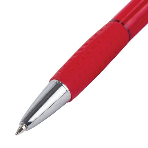 Ручка шариковая автоматическая с грипом BRAUBERG SUPER, СИНЯЯ, корпус красный, узел 0.7 мм, линия письма 0.35 мм