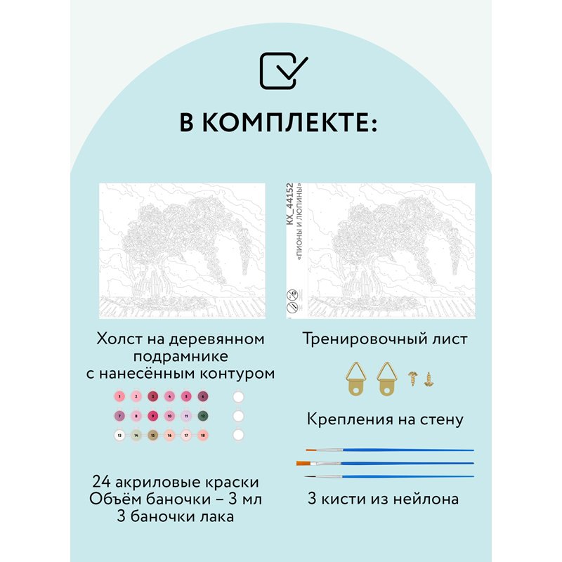 Картина по номерам на холсте ТРИ СОВЫ «Пионы и люпины», 40×50, с акриловыми красками и кистями