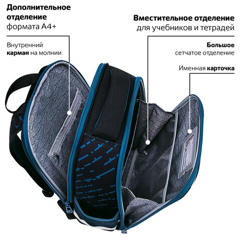 Ранец BRAUBERG FIT, 2 отделения, «Super car», 38×27х14 см