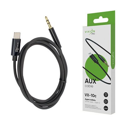 Переходник AUX, jack 3.5 (M) – Type-C, 1 м, VIXION PRO VX-10c, черный, 02786