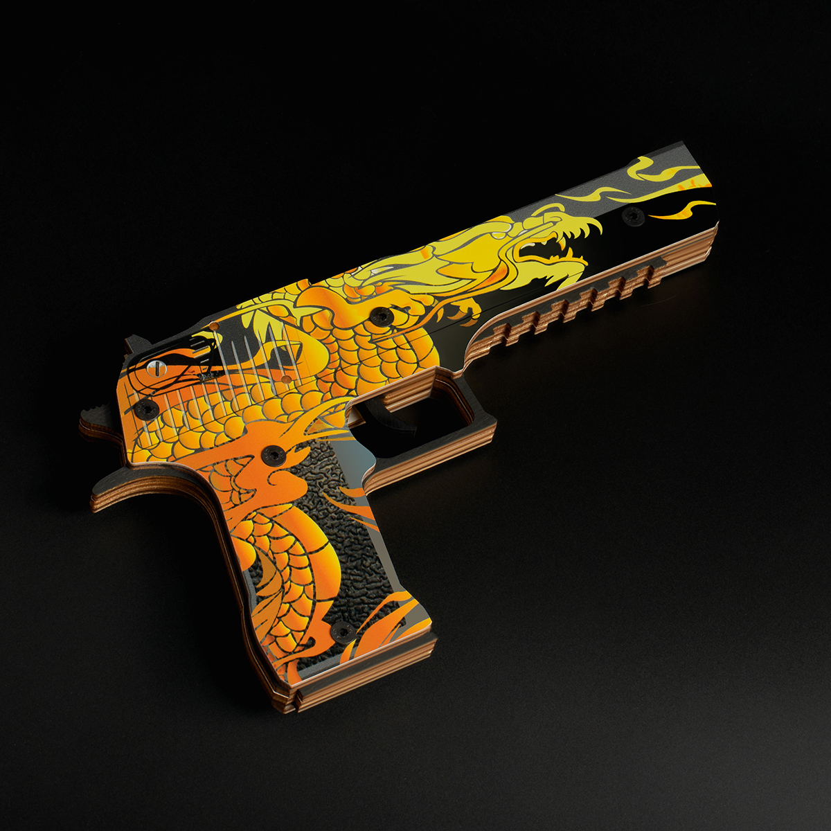 Пистолет деревянный ТРИ СОВЫ Desert Eagle, «Якудза», подложка ХДФ с европодвесом, термоусадка