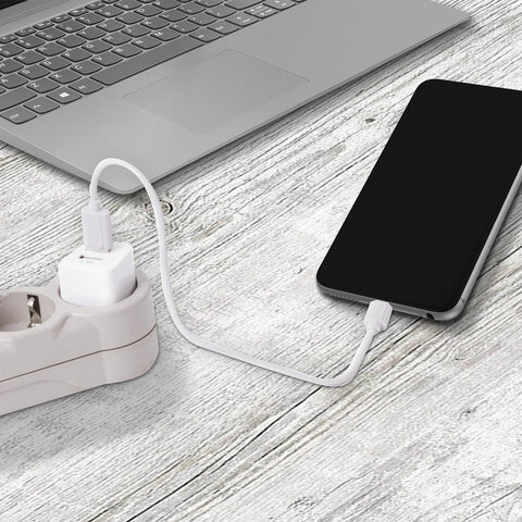 Зарядное устройство сетевое (220В) SONNEN, 2 порта USB, выходной ток 2.1 А, белое, 454797