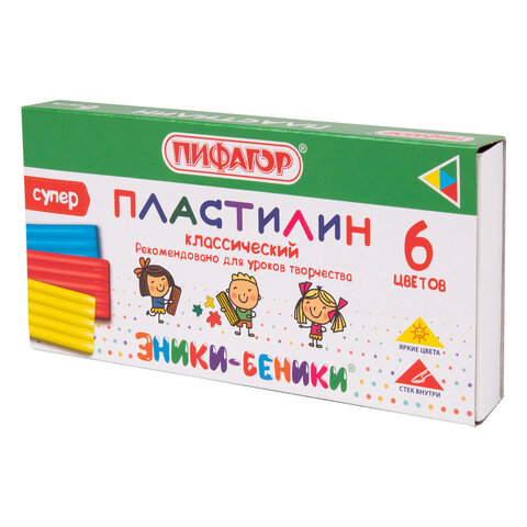 превью Пластилин классический ПИФАГОР «ЭНИКИ-БЕНИКИ СУПЕР»6 цветов120 гстек106428