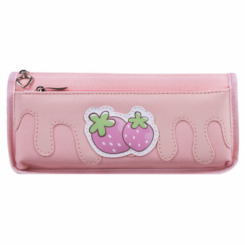 Пенал мягкий ЮНЛАНДИЯ, 2 отделения, полиэстер, «Strawberry shortcake», розовый, 21×9х6 см