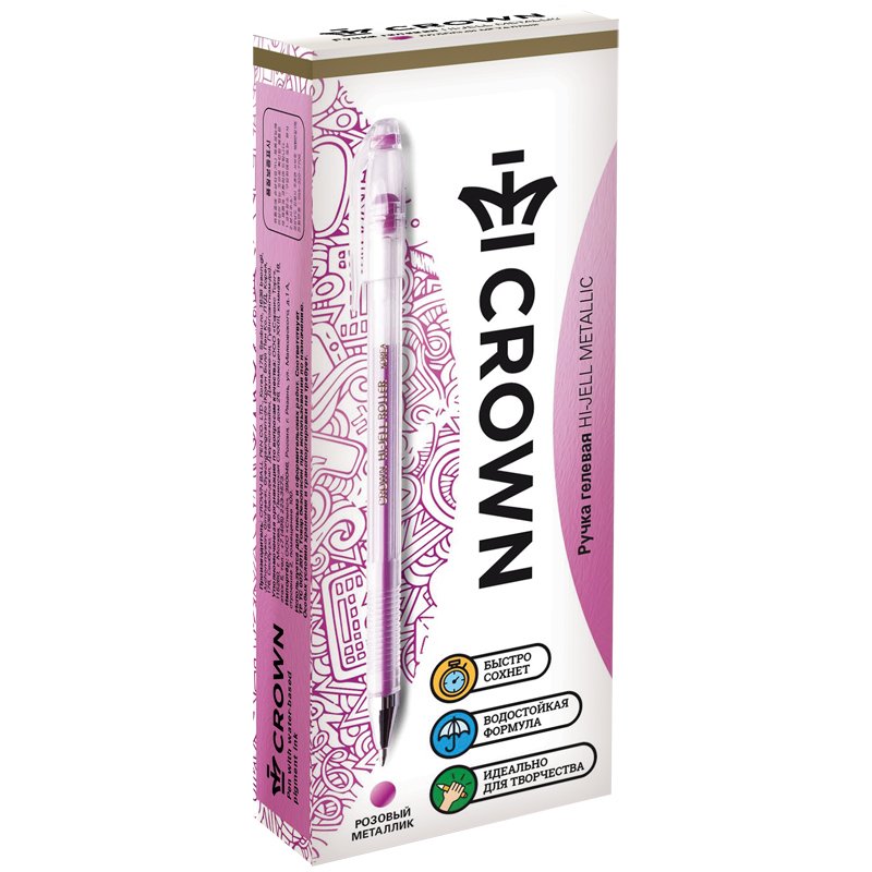 Ручка гелевая Crown «Hi-Jell Metallic» розовая металлик, 0.7мм