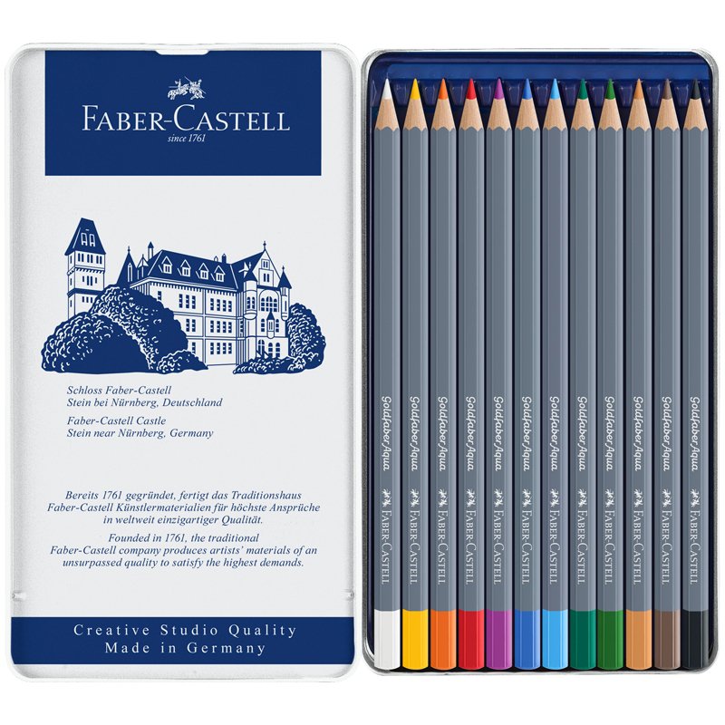Карандаши акварельные художественные Faber-Castell «Goldfaber Aqua», 12цв, метал. коробка