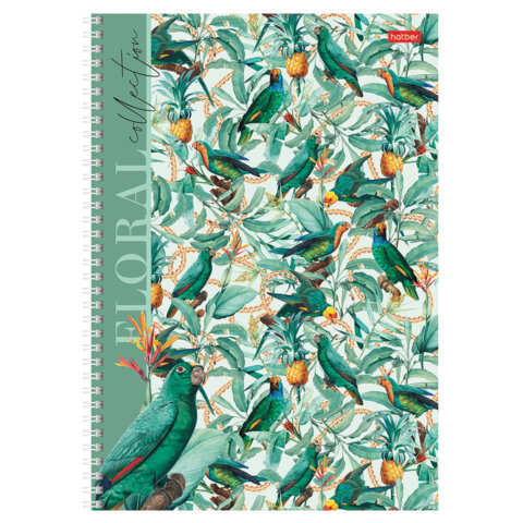 Тетрадь А4 80 л., HATBER, гребень, клетка, матовая ламинация, «Floral collection» (микс в спайке), 082972
