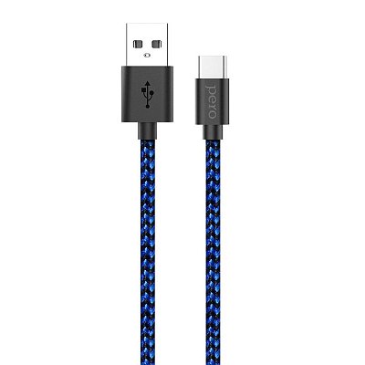 Кабель USB PERO DC-04 Type-C, 3А, 2м, Blue-black (Fast Charge)