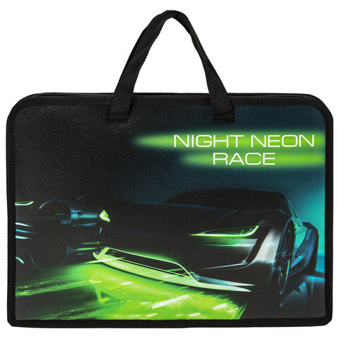 Папка на молнии с ручками ЮНЛАНДИЯ А41 отделениепластикширина 40 мм«Neon race»270950