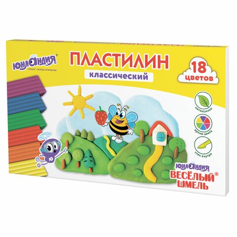 Пластилин классический ЮНЛАНДИЯ «ВЕСЁЛЫЙ ШМЕЛЬ»18 цветов360 граммстекВЫСШЕЕ КАЧЕСТВО106432