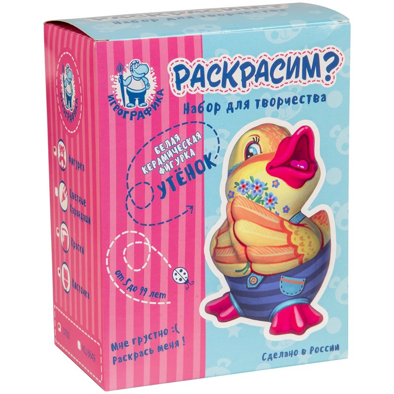превью Набор для росписи фигурки из керамики Игрографика с акриловыми красками «Утенок»