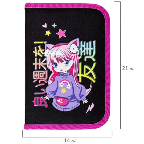Пенал BRAUBERG, 1 отделение, 1 откидная планка, полиэстер, 21×14 см, «Anime girl»