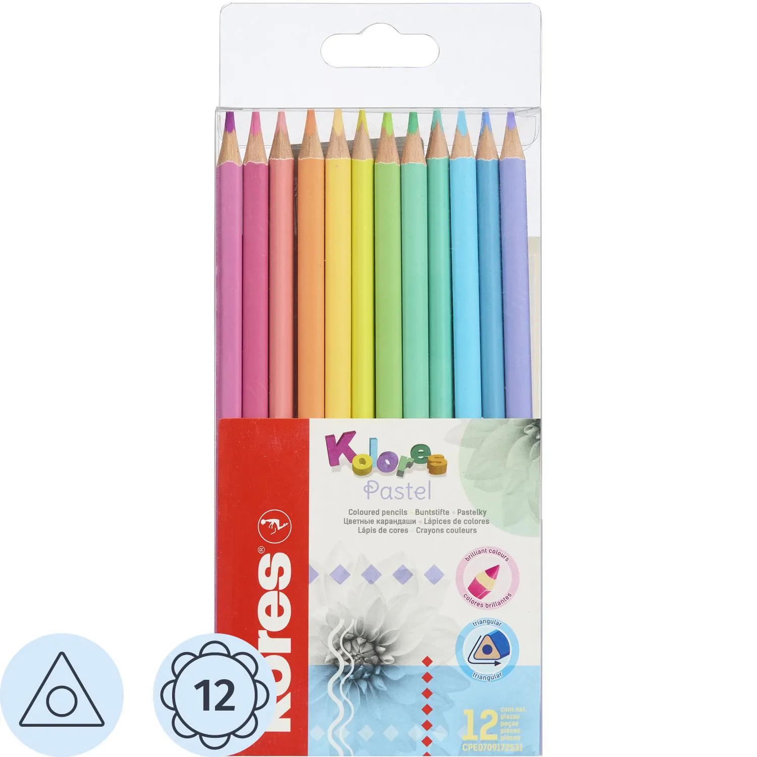 превью Карандаши цветные Kores Kolores Pastel 12 карандашей 12 цветов трёхгранные (пастельные)