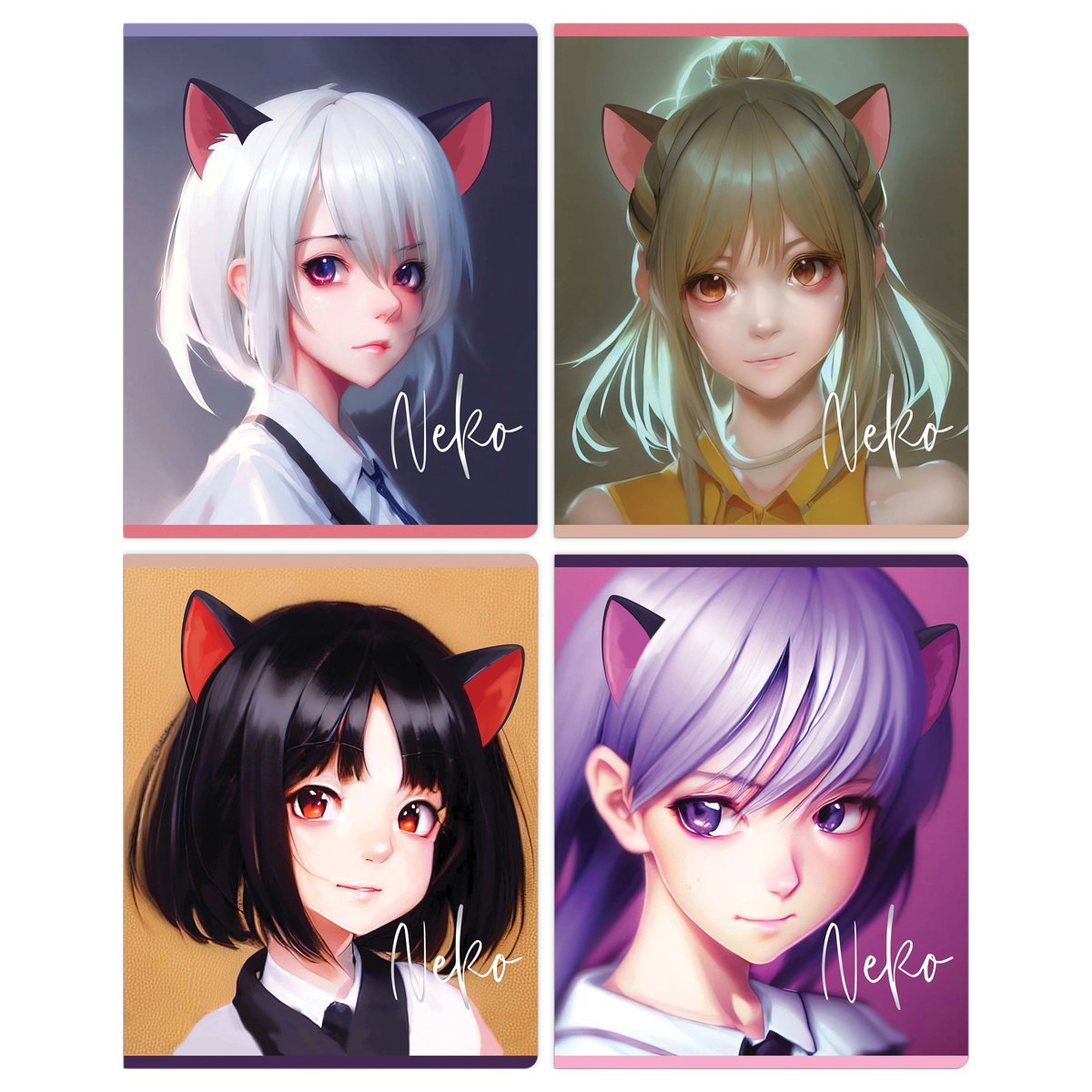 Тетрадь 48л., клетка MESHU «Neko», софт-тач ламинация, тиснение фольгой