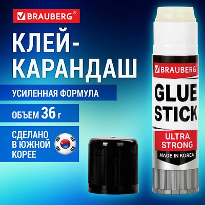 Клей-карандаш 36 г, BRAUBERG ULTRA STRONG, УСИЛЕННАЯ ФОРМУЛА, ЮЖНАЯ КОРЕЯ, 1 штука в пакете