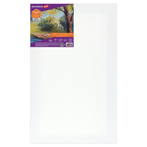 превью Холст на подрамнике BRAUBERG ART DEBUT, 30×50см, 280 г/м2, грунт, 100% хлопок, мелкое зерно