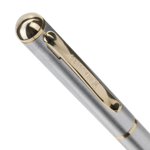 Ручка подарочная перьевая BRAUBERG Maestro, СИНЯЯ, корпус серебристый с золотистыми деталями, линия письма 0.25 мм