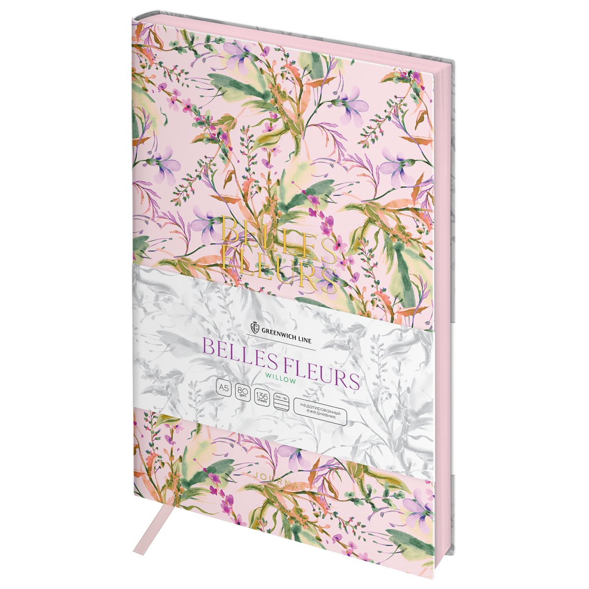 превью Ежедневник недатированный, А5, 136л., кожзам, Greenwich Line «Belles Fleurs. Willow», тон. блок, цветной срез