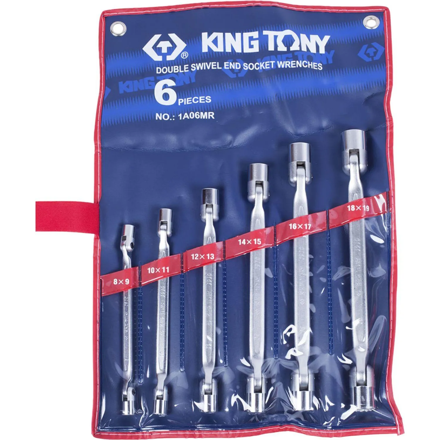 Набор ключей гаечных торцевых King Tony 8-19 мм шарнирных в чехле 6 штук (1A06MR)