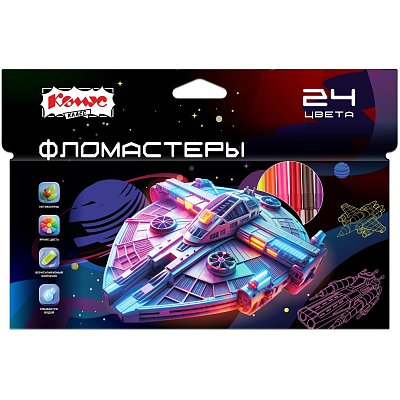 Фломастеры Комус Класс Star way 24 цв. в наб., вентилир., смыв, карт. упак