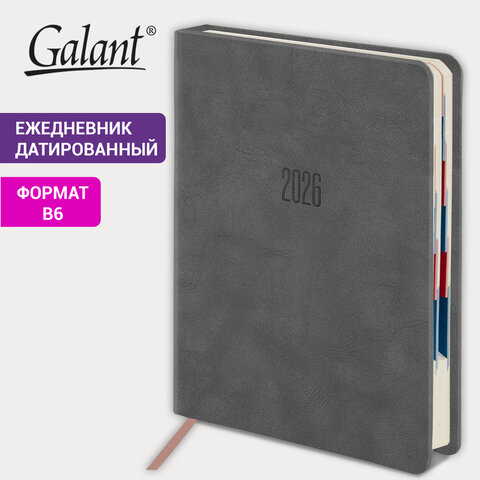 Ежедневник датированный 2026 B6 125×173 мм, GALANT «Vivid», под кожу, серый