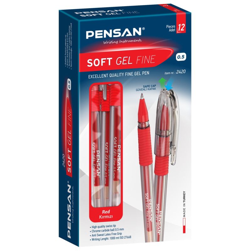 Ручка гелевая неавтоматическая Pensan SOFT GEL шарик 0.5мм, красная