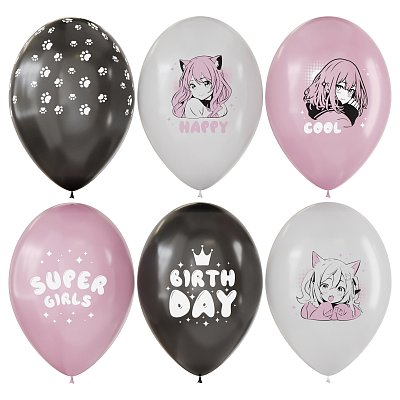 Воздушные шары, 12шт., М12/30см, MESHU «Anime party», пастель, ассорти