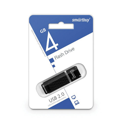 Флэш-диск 4 GB, SMARTBUY Quartz, USB 2.0, черный