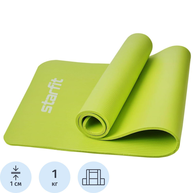 Коврик для йоги STARFIT FM-301 NBR, 1.0 см, 183×61см, лаймовый, ЦБ-00002281