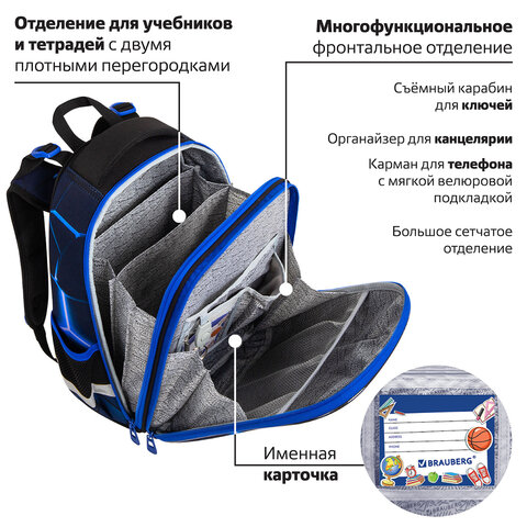 Ранец BRAUBERG PREMIUM, 2 отделения, с брелком, «Digital lava», СВЕТЯЩИЙСЯ, 38×29х16 см