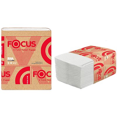 Бумага туалетная листовая Focus Premium(V-сл) 2-слойная, 250 лист/пач, 23×10.8 см, белая
