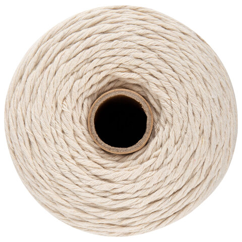 Шпагат хлопковый для прошивки документов, вязания, макраме, длина 500 м, диаметр 1.5 мм, BRAUBERG