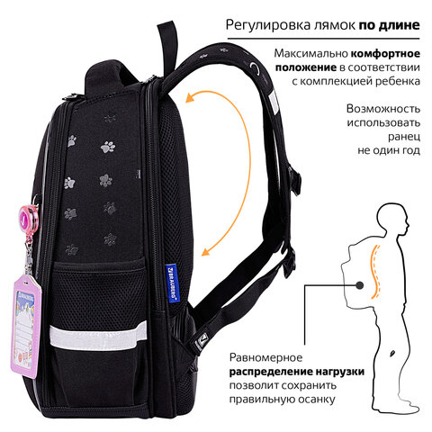 Ранец BRAUBERG FIT, 2 отделения, «Dark cat», 38×27х14 см