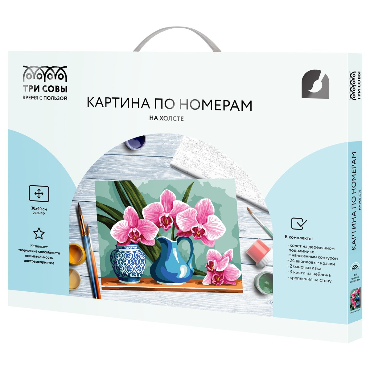 Картина по номерам на холсте ТРИ СОВЫ «Ветка орхидеи», 30×40, с акриловыми красками и кистями