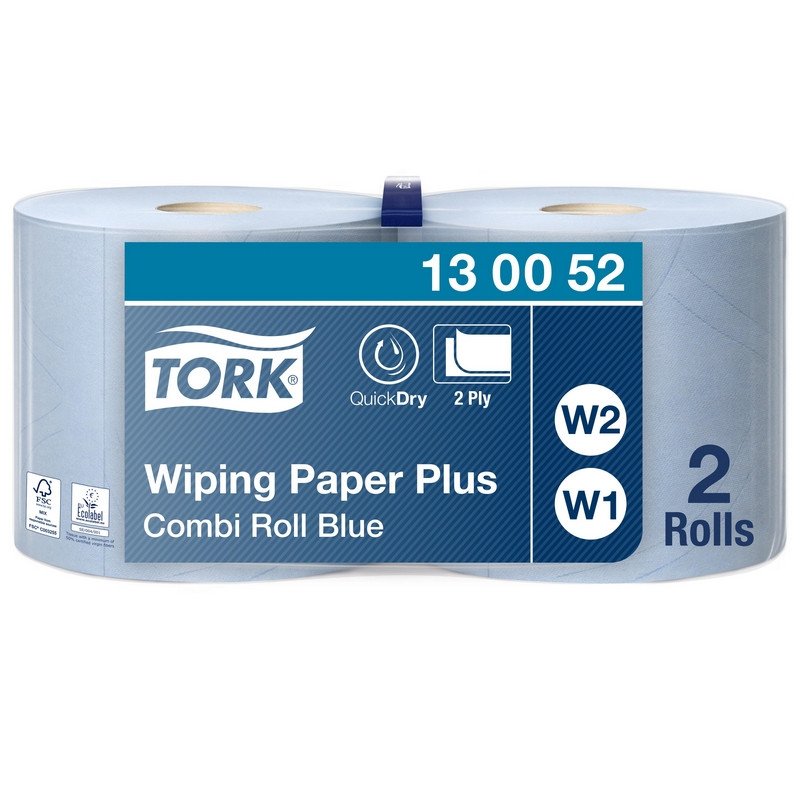 Протирочная бумага в рулонах Tork W1/W2 2-слойная (голубая, 2 рулона по 255 метров)