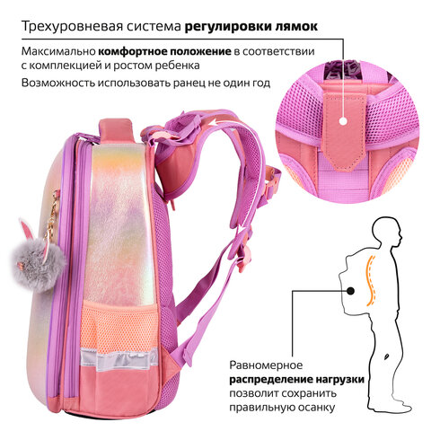 Ранец BRAUBERG SHINY, 2 отделения, «Cheerful», 36×28х14 см