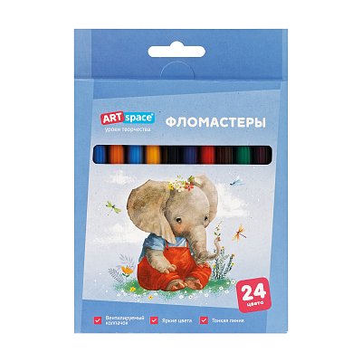 Фломастеры ArtSpace «Рисунки. Lovely animals», 24цв., смываемые, картон, европодвес