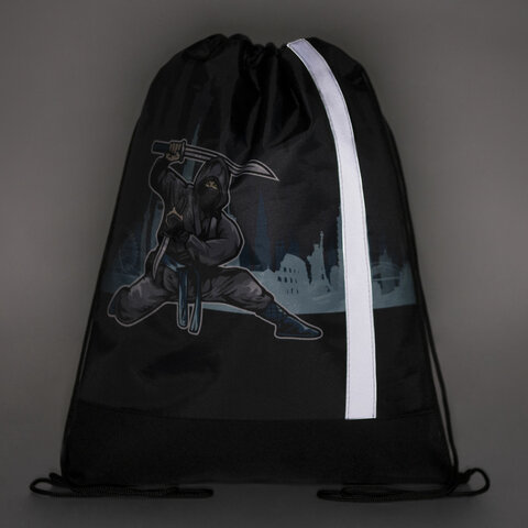 Мешок для обуви ЮНЛАНДИЯ, плотный, светоотражающая полоса, 46×36 см, «Black Ninja»
