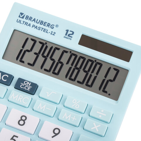 Калькулятор настольный BRAUBERG ULTRA PASTEL-12-LB (192×143 мм), 12 разрядов, двойное питание, ГОЛУБОЙ