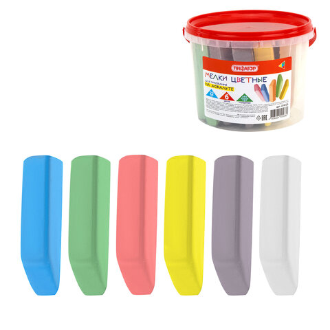 Мел в ведерке для рисования на асфальте 22 штуки, ПИФАГОР, цветной квадратный УТОЛЩЕННЫЙ