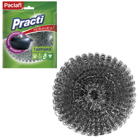 Губка-мочалка металлическая большая D=9,5см. вес=34,8гр. PACLAN