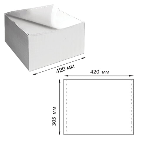превью Бумага самокопирующая с перфорацией белая, 420×305 мм (12"), 2-х слойная, 900 комплектов, белизна 90%, DRESCHER