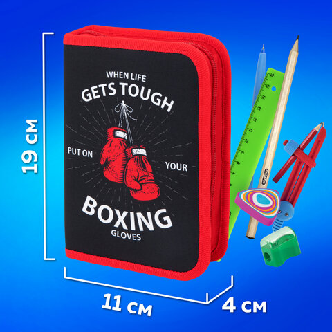 Пенал ПИФАГОР, 1 отделение, 2 откидные планки, полиэстер, 20×14 см, «Boxing»