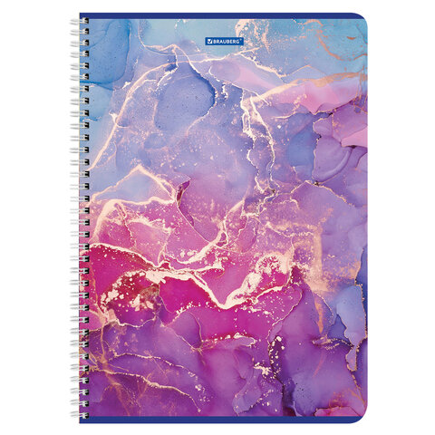 Тетрадь А4, 96 л., BRAUBERG, гребень, клетка, матовая ламинация, «Marble»