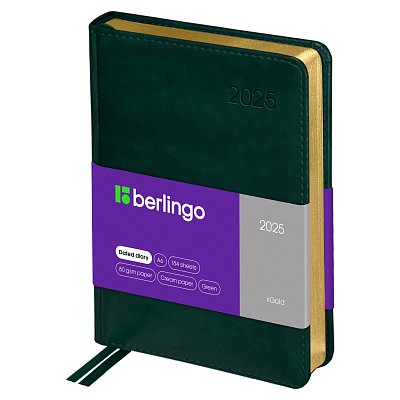 Ежедневник датированный 2025г., А6, 184л., кожзам, Berlingo «xGold», зол. срез, зеленый