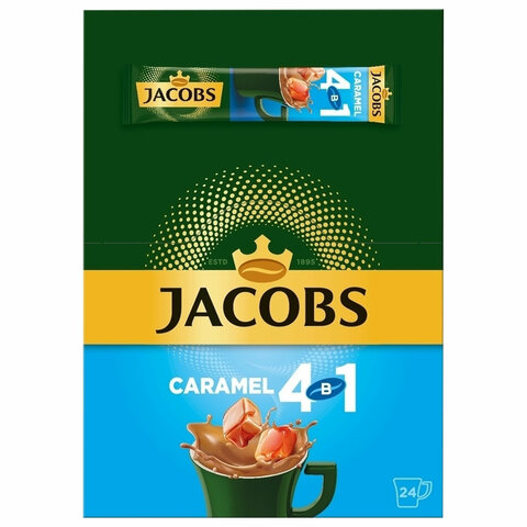 Напиток кофейный растворимый JACOBS «4 в 1 Caramel» со вкусом карамели, КОМПЛЕКТ 24 пакетика по 12 г