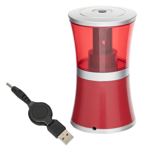 Точилка электрическая BRAUBERG, питание от USB/4 батареек АА, красная